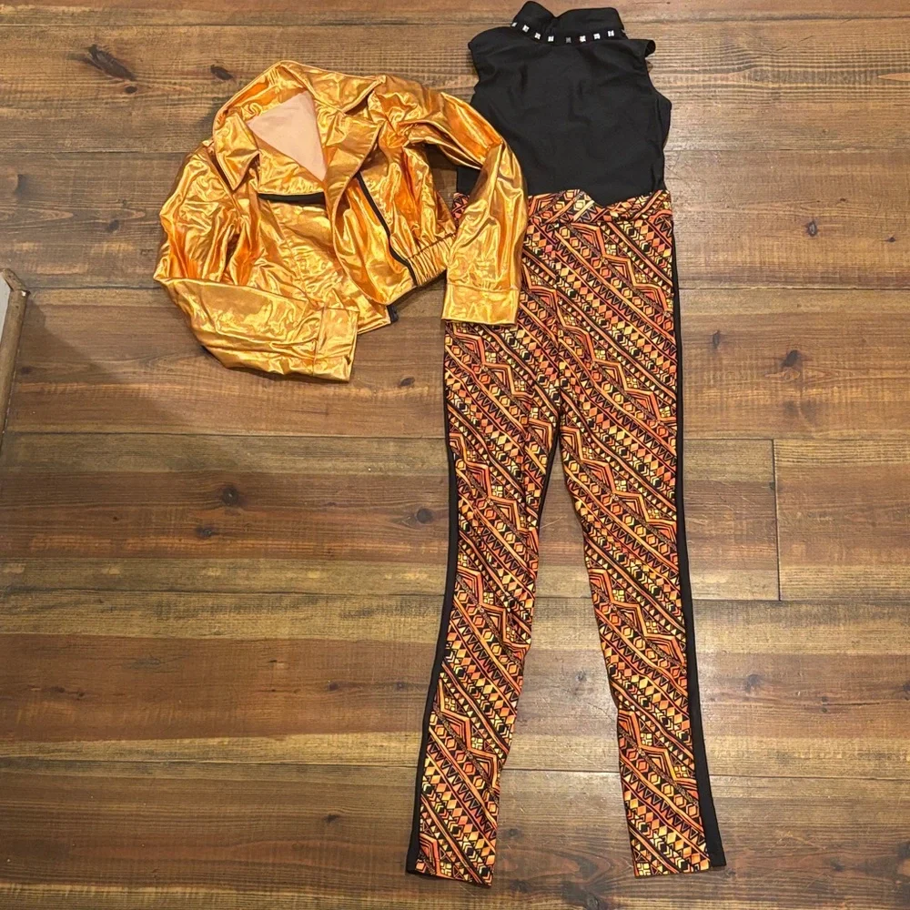 Stylish Orange and Black Patterned Women's Pants